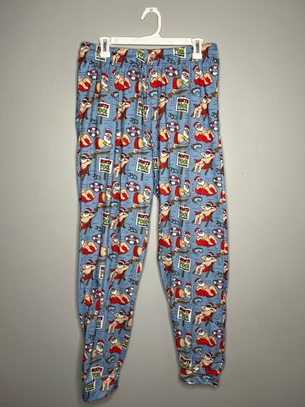 Main and Local Blue Novelty North Pool Print Christmas Santa Lounge Pajama Pants
